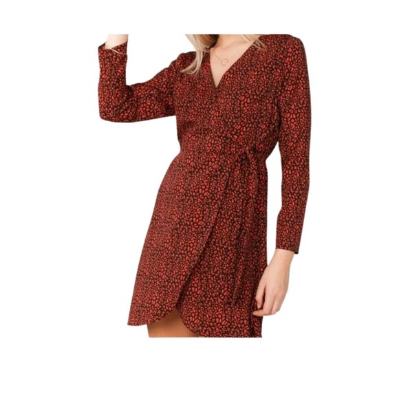 Skies Are Blue Red/Black Printed Faux Wrap Dress SMALL - Picture 6 of 11